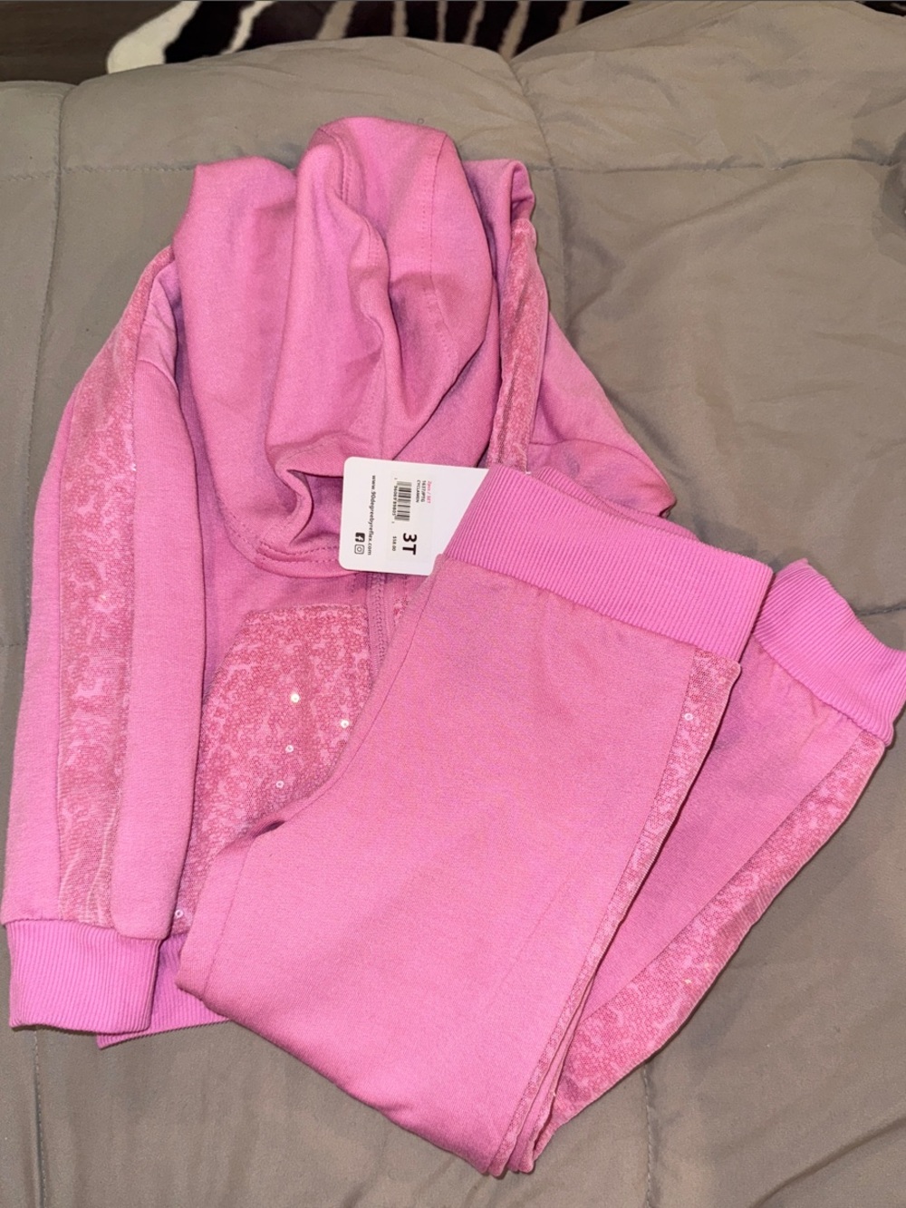 Pink Toddler Hoodie & Jogger Set - Sequined Heart Detail